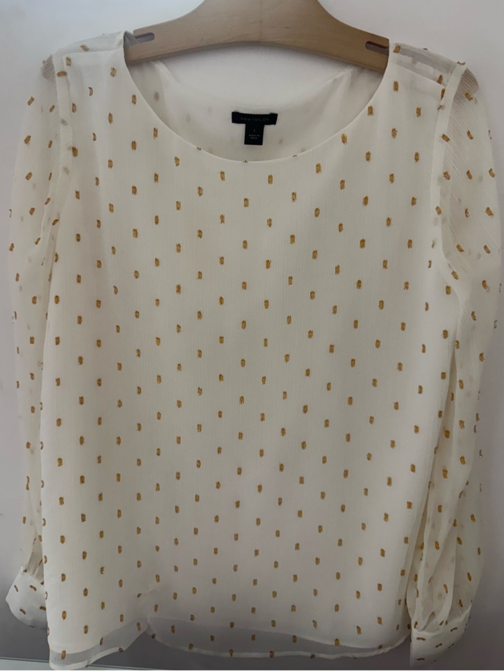 Ann Taylor Ivory Blouse with Gold Dot Detail, Size S